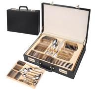 Gold-Plated Stainless Steel Flatware Set - 72-Piece Luxury 18/10 Cutlery in Elegant Gift Box with Lockable Leather Storage