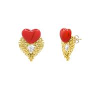 Gold Plated Statement Red Heart Stud Earrings