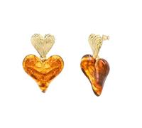 Gold Plated Statement Resin Heart Drop Earrings