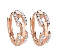 Gold Plated Sterling Post Pave Cubic Zirconia Huggie Hoop Earrings For Women Small Fresh Earrings Women's Chained Earrings (Rose Gold, One Size)