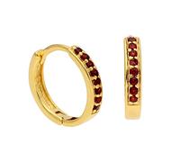 Gold Plated Sterling Silver Garnet CZ 15mm Huggie Hoop Earrings