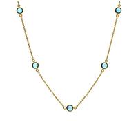Gold Plated Sterling Silver Multi Aquamarine CZ March Birthstone Rub Over Necklace