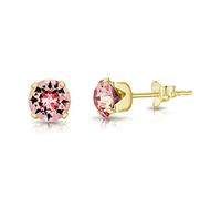 Gold Plated Stud Earrings - Vintage Pink Earrings - 925 Sterling Silver Earrings Gold Plated with Pink Crystal Light 6 mm - Yellow Gold Earrings - Gold Earrings