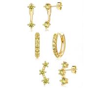 Gold Plated Stud Huggie Earrings Stack for Women Trendy, 3 Pairs Small Cute Hoop Jacket Cartilage Earring Set, Fashion Accessories Holiday Western Jewelry Gifts, Middle, Brass, created peridot