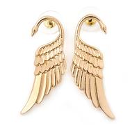 Gold Plated Swan Stud Earrings - 45mm Length - Elegant & Graceful Design