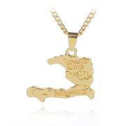 Gold Plated The Republic of Haiti Map Pendant Necklace Jewelry for Women Trendy Personalized Chain Port-AU-Prince Map