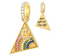 Gold Plated Triangle Dangle Rainbow Smiley Face Charms, fit Pandora Smile Bracelet, 925 Sterling Silver You Light up My Life Colorful CZ Pendant Bead, Gift for Christmas/Best Mum/Friend