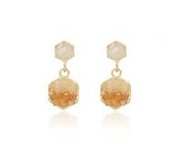 Gold Plated Two-Tier Hexagon Dangle Earrings for Women, White Zircon Orange Crystal Cluster Drop Earrings, Dainty Gradient Gemstone Statement Jewelry for Wedding Bridal Birthday Gift