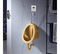 Gold-Plated Wall-Mounted Urinal for Men with Sensor Technology Integrated Drainage Anti-Drip Design Ideal for Adults Modern Bathroom Fixture Space-Saving Solution.