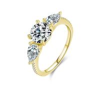 Gold Plated Wedding Ring Anniversary for Her Elegant, S925 Sterling Silver Cubic Zirconia Engravable Wedding Ring for Women Size P 1/2