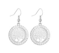 Gold Plated Women’s Dangle Earring, Celtic Tree of Life Drop Earring for Girls Anti-allergy Earring Shining Rhinestone (Silver Color)