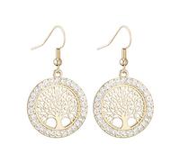 Gold Plated Women’s Dangle Earring, Celtic Tree of Life Drop Earring for Girls Anti-allergy Earring Shining Rhinestone (Gold Color)