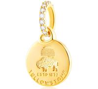 Gold Plated Yellowstone National Park Charm Pendant, fit Pandora Travel Souvenir Bracelet, 925 Sterling Silver Wyoming American Bison Wildlife Dangle Bead, Gift for Daughter/Mom Necklace