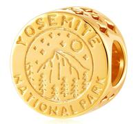 Gold Plated Yosemite National Park in California Charms, 925 Sterling Silver Round Beads fits Pandora American Travel Bracelet, Gifts for USA Souvenir/Mothers Day/Valentines
