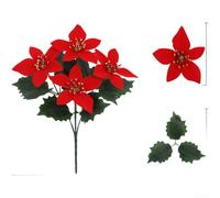 Gold Poinsettia Christmas Flowers Silk Bouquet 28cm(AHF649-200-5 Red) | Gold for shimmer finish, silk material, for versatile decor use, wedding party centerpiece, long-lasting color
