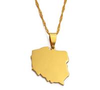 Gold Poland Map Country Outline Necklace Pendant 45cm Chain Polish Polska