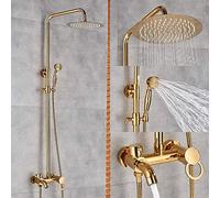 Gold Polish Bathroom Rain Shower Faucet Bath Shower Mixer Tap 8 inch Rainfall Head Bath Shower Set Bathtub Faucet Wall Mounted, YJHH