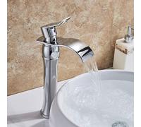 Gold Polished Tall Bathroom Faucet - Stylish Hot & Cold Waterfall Mixer Tap Deck Mount Chrome Finish Elegant Crane Design for Contemporary Bathrooms