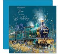 Gold Pop Birthday Card - Gold Train - Happy Birthday Card for Pop from Son Daughter, 145mm Golden Train Bday Greeting Cards