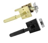 Gold Privacy Door Handle,Brushed Brass Interior Lever with Lock,Keyless Button & Adjustable Backset for Bedroom Bathroom