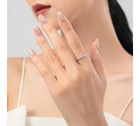 Gold Promise Rings for Her, Moissanite Anniversary Bands Half Eternity Solid 18 Karat White Gold Wedding Ring for Women Size K 1/2