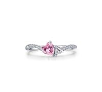 Gold Promise Rings Size O 1/2, Women's Heart Solid 18K Wedding Ring with Lab Grown Pink Sapphire Elegant White Gold Engagement Bands with Moissanite for Her