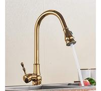 Gold Pull Out Spray Head Kitchen Faucet Single Handle Mixer Tap 360 Rotation Kitchen Tap Pull Down Tap with Aerator Deck Mounted