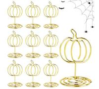 Gold Pumpkin Place Card Holders, Autumn Table Number Clips, Metal Display Centerpieces | Seasonal Harvest Design, Carbon Steel Build | 10 Pieces, for Cafe, Restaurant