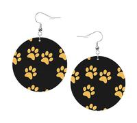 Gold Puppy Paw Prints Leather Round Earrings Pendant Stylish And Light Lightweight Dangle For Women Girls, One Size, Leather, No Gemstone