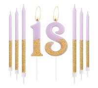 Gold Purple Birthday Candles, Gold Number 18 Candles with Long Candles, Purple Happy 18th Birthday Candles for Cake, Girls 18th Birthday Cake Decorations, Birthday Cake Toppers, Wedding Anniversary