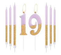 Gold Purple Birthday Candles, Gold Number 19 Candles with Long Candles, Purple Happy 19th Birthday Candles for Cake, Girls 19th Birthday Cake Decorations, Birthday Cake Toppers, Wedding Anniversary