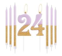 Gold Purple Birthday Candles, Gold Number 24 Candles with Long Candles, Purple Happy 24th Birthday Candles for Cake, Girls 24th Birthday Cake Decorations, Birthday Cake Toppers, Wedding Anniversary