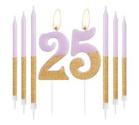 Gold Purple Birthday Candles, Gold Number 25 Candles with Long Candles, Purple Happy 25th Birthday Candles for Cake, Girls 25th Birthday Cake Decorations, Birthday Cake Toppers, Wedding Anniversary