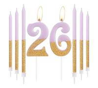 Gold Purple Birthday Candles, Gold Number 26 Candles with Long Candles, Purple Happy 26th Birthday Candles for Cake, Girls 26th Birthday Cake Decorations, Birthday Cake Toppers, Wedding Anniversary