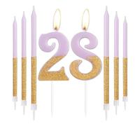 Gold Purple Birthday Candles, Gold Number 28 Candles with Long Candles, Purple Happy 28th Birthday Candles for Cake, Girls 28th Birthday Cake Decorations, Birthday Cake Toppers, Wedding Anniversary