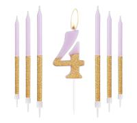 Gold Purple Birthday Candles, Gold Number 4 Candles with Long Candles, Purple Happy 4th Birthday Candles for Cake, Girls 4th Birthday Cake Decorations, 4th Birthday Cake Toppers, Wedding Anniversary