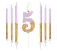 Gold Purple Birthday Candles, Gold Number 5 Candles with Long Candles, Purple Happy 5th Birthday Candles for Cake, Girls 5th Birthday Cake Decorations, 5th Birthday Cake Toppers, Wedding Anniversary