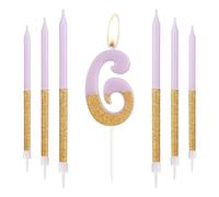 Gold Purple Birthday Candles, Gold Number 6 Candles with Long Candles, Purple Happy 6th Birthday Candles for Cake, Girls 6th Birthday Cake Decorations, 6th Birthday Cake Toppers, Wedding Anniversary