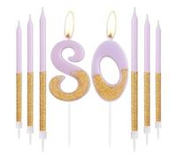 Gold Purple Birthday Candles, Gold Number 80 Candles with Long Candles, Purple Happy 80th Birthday Candles for Cake, Women 80th Birthday Cake Decorations, Birthday Cake Toppers, Wedding Anniversary