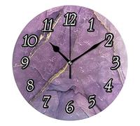 Gold Purple Mixing Acrylic Paints Modern Art Marble Ink Color Marbling Wall Clock, Silent Non-Ticking Easy to Read Round Decorative Wall Clock with Black Hands for Home Office School 9.5" in Diameter
