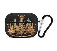 Gold Queen Bee Crown AirPods Pro 2 Case Cover, Shockproof Hard Shell Protective Case for Women Men, Compatible with Airpod Pro Case 2nd/1st Generation with Keychain-Black