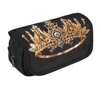Gold Queen Bee Crown Pencil Case Organizer Large Capacity Cute Pen Pouch with 3 Compartment Office Stationery Large Pencil Bags with Zipper Fabric Pen Bag for Adults Portable Makeup Bag (Black)
