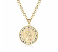 Gold Queen Elizabeth Coin Pendant with Multi Colour Stones: Opulent, Luxurious, Large Gold Plated Jewelry Pendant measures 37mm Chain width: 5.5mm, Length: 22", Weight: 45g - Bling King London
