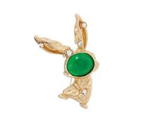 Gold Rabbit Animal Brooch Pin for Women Girls Alloy Gold-Toned Fashion Rhinestone Green Stone Bunny Pet Brooches Lapel Pins Dainty Dress Accessories Easter St.Patrick's Day Jewelry Gift