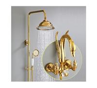 Gold Rain Shower System 3-Function Brass Shower Faucet Set with Rain Shower Head & Handheld Shower Swivel Bathtub Fixture Luxury Bathroom Upgrade
