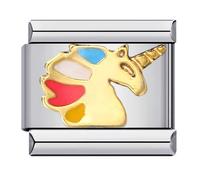 Gold Rainbow Corn Unicorn Pony Horse Charm Silver Italian 9mm Link Stainless Steel Bracelet Charm Compatible With Nomination 9mm Bracelet