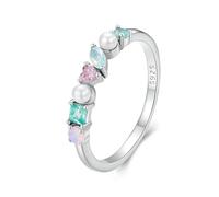 Gold Rainbow Eternity Thumb Rings, 925 Sterling Silver Opal/cz/pearl Wedding Colorful Band Rings For Women