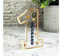 Gold Ranked No.1 Husband Gift Number One Award Keepsake Plaque Ornament Present | Acrylic Ornament Gift Birthday Present Valentine's Day Present Wedding Anniversary Keepsake Gift Custom Home Decor
