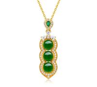 Gold Real Natural Jade Four Seasons Bean Pendant Necklace, Elegant Necklace, Jade Gift for Her Good Fortune