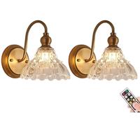 Gold Rechargeable Battery Operated Wall Sconce, Non Hardwired Bathroom Vanity Crystal Glass Lighting Fixture, Dimmable Timable Beautiful Battery Run Wall Light for Bedroom Living Room Hallway Stairwel